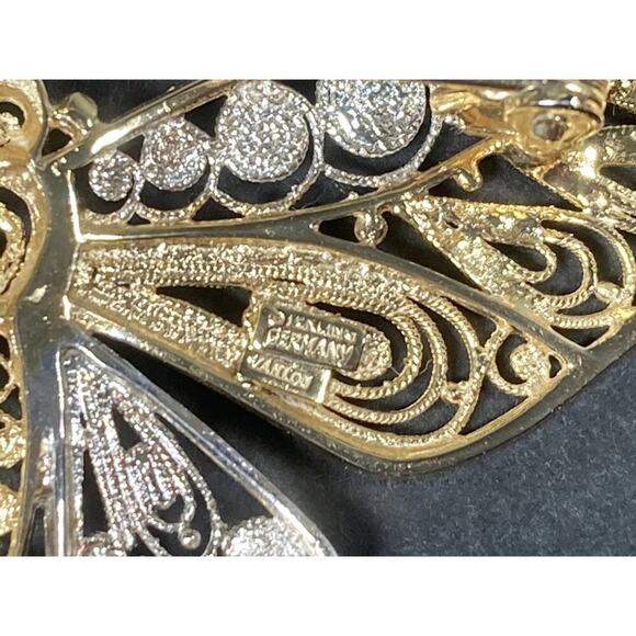 Vintage VanLou Sterling Silver Gold Plated Filigree Butterfly Pin Brooch - Picture 7 of 9